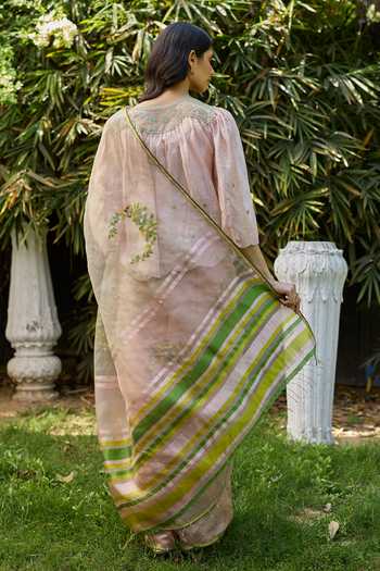 Surmaye Blush & Berry Pink Jamdani Saree 