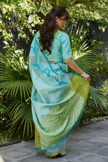Surmaye Playful Flight Blue Jamdani Saree 