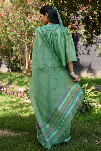 Surmaye Garden Butterfly Green Jamdani Saree 