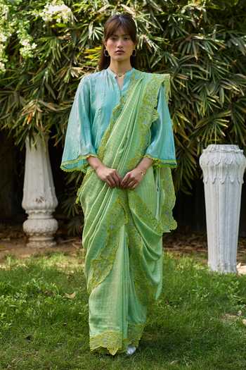 Surmaye English Morning Green Handwoven Saree 