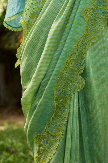 Shop Surmaye Blue Silk English Morning Green Handwoven Saree Online at Aza Fashions Shop_Surmaye_Blue Silk English Morning Green Handwoven Saree _Online_at_Aza_Fashions