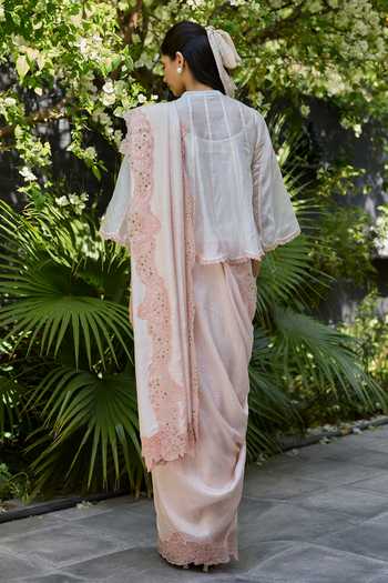 Surmaye English Morning Pink Embroidered Saree 