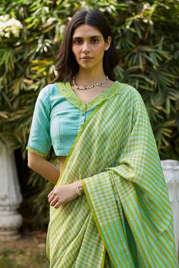 Buy_Surmaye_Blue Silk Crossroads Lime Printed Saree _Online_at_Aza_Fashions