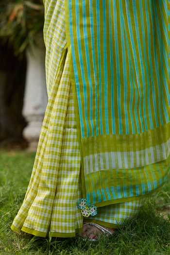 Shop_Surmaye_Blue Silk Crossroads Lime Printed Saree _Online_at_Aza_Fashions