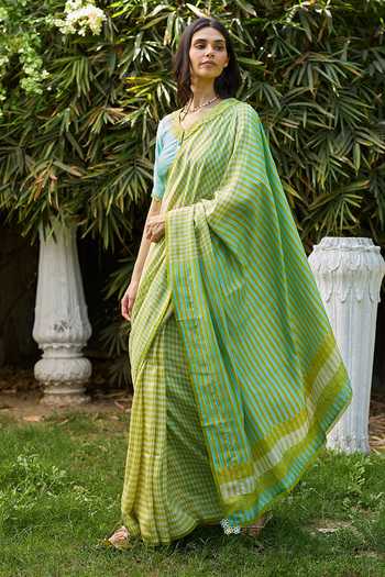 Buy_Surmaye_Blue Silk Crossroads Lime Printed Saree 