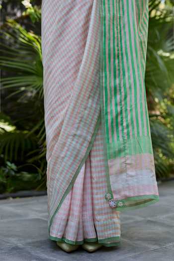 Shop_Surmaye_Pink Silk Crossroads Printed Saree _Online_at_Aza_Fashions