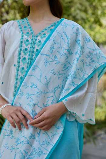 Shop_Surmaye_Blue Silk Once Upon A Garden Print Saree _Online_at_Aza_Fashions