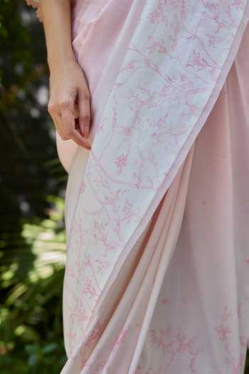 Shop_Surmaye_Pink Silk Once Upon A Garden Print Saree _Online_at_Aza_Fashions