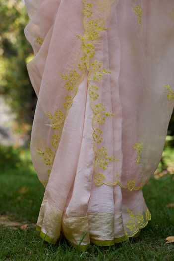 Buy_Surmaye_Pink Silk, Organza First Light Embroidered Saree _Online_at_Aza_Fashions