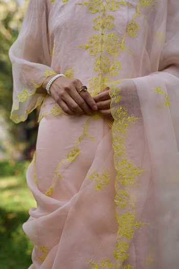 Shop_Surmaye_Pink Silk, Organza First Light Embroidered Saree _Online_at_Aza_Fashions