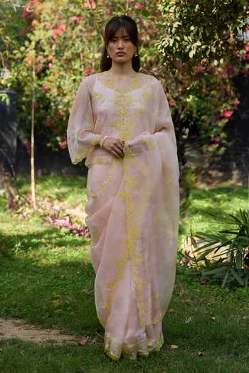 Surmaye First Light Pink Embroidered Saree 