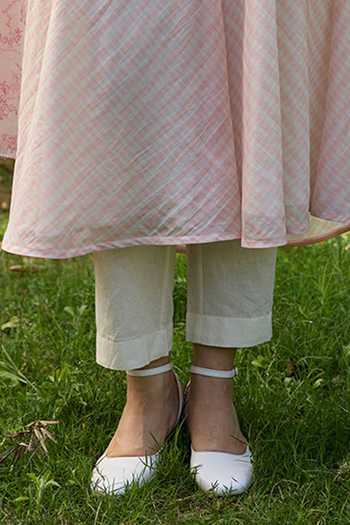 Shop_Surmaye_Pink Chanderi V-neck, Yes Joyful Paths Kurta And Pant Set _Online_at_Aza_Fashions
