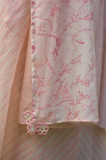 Shop_Surmaye_Pink Chanderi V-neck, Yes Joyful Paths Kurta And Pant Set 
