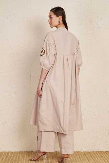 NUHH Latte Stripes Cotton Kurta & Pant Set 