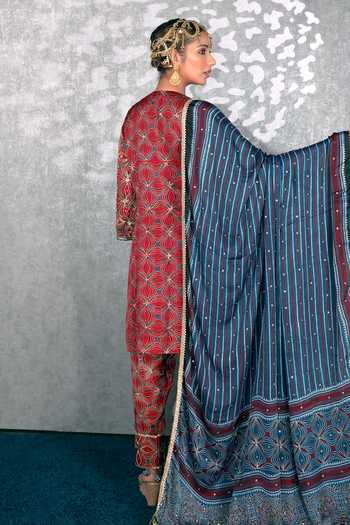 Sheeshakari Ajrakh Pattern Silk Kurta Set 