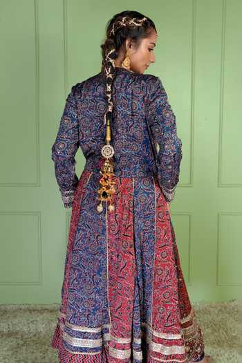 Sheeshakari Ajrakh Pattern Silk Anarkali Set 