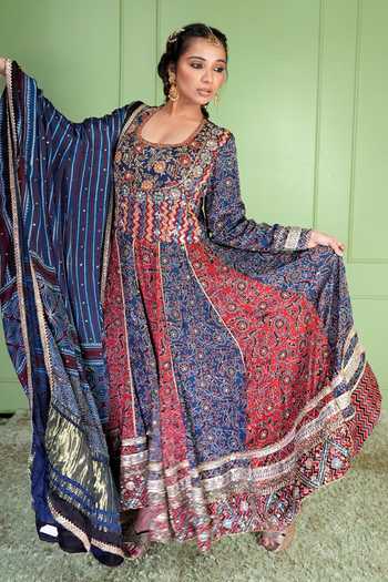Sheeshakari Ajrakh Pattern Silk Anarkali Set 