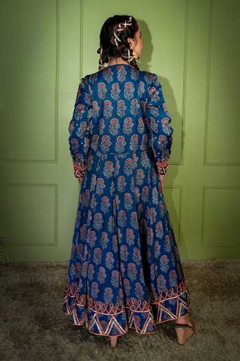 Sheeshakari Ajrakh Embroidered Silk Anarkali Set  
