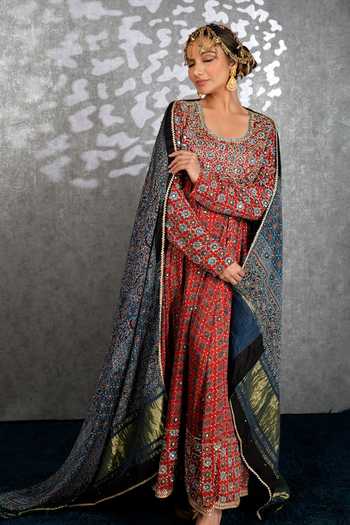 Sheeshakari Ajrakh Pattern Silk Kurta Set 