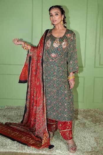 Sheeshakari Ajrakh Pattern Kurta Set 