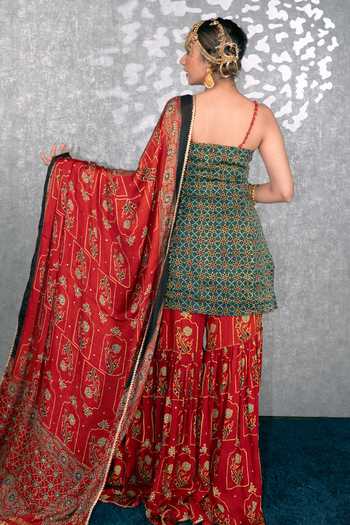 Sheeshakari Ajrakh Pattern Kurta Gharara Set 