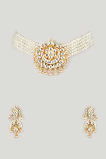 Namasya Beaded Floral Motif Necklace & Earrings Set 