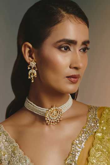 Namasya Beaded Floral Motif Necklace & Earrings Set 