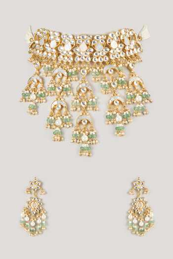 Namasya Layered Pearl Embellished Necklace & Earrings Set 