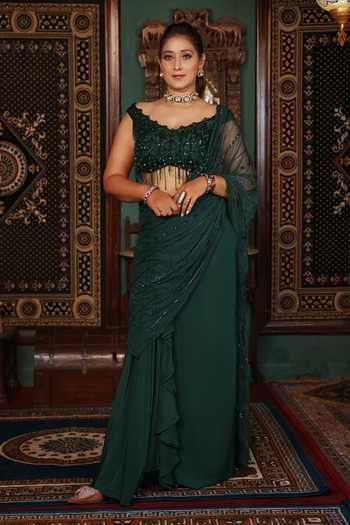 Lasha Pre-Draped Saree & Embroidered Blouse Set 