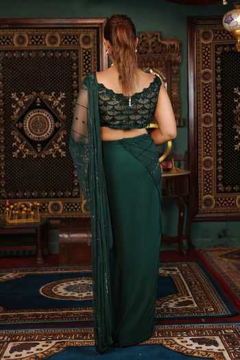 Lasha Pre-Draped Saree & Embroidered Blouse Set 
