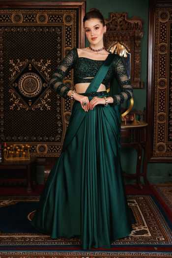 Lasha Plain Pre-Draped Saree & Blouse Set 