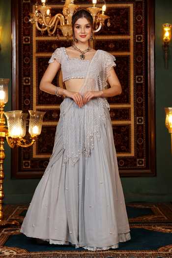 Lasha Cutwork Lehenga Saree Set 