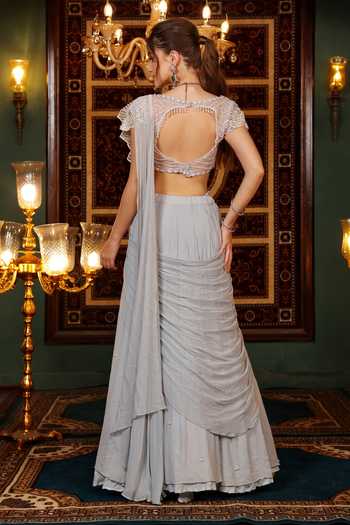 Lasha Cutwork Lehenga Saree Set 