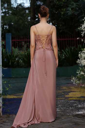 Lasha Hand Beaded Tissue Corset & Draped Skirt Set 