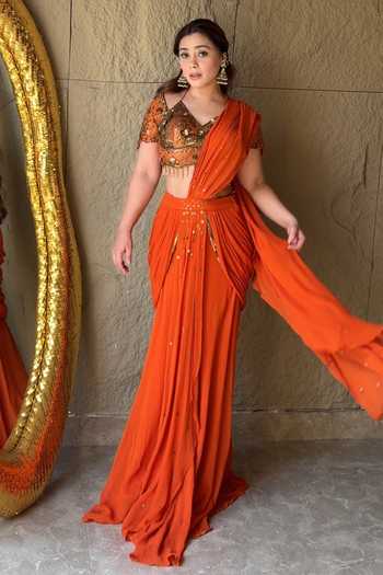 Lasha Embroidered Pre-Draped Saree & Blouse Set 
