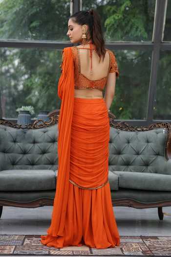 Lasha Embroidered Pre-Draped Saree & Blouse Set 