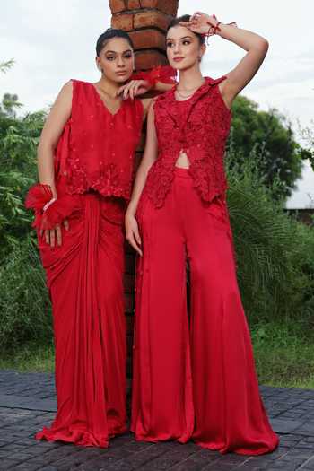 Lasha Cutwork Jacket Palazzo Set 