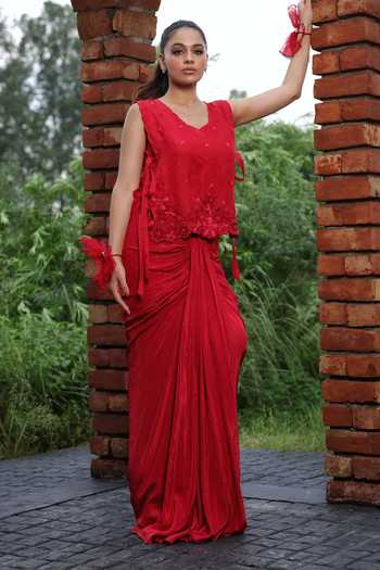 Lasha Cutwork Top & Dhoti Skirt Set 