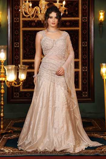 Lasha Pure Silk Tissue Net Embellished Lehenga Set 