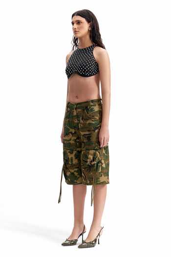 Buy_Cilvr_Black Polyester Halter Neck Armour Stud Crop Top _Online_at_Aza_Fashions