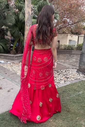 Lasha Hand Embroidered Satin Silk Lehenga Set 