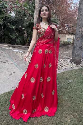 Lasha Hand Embroidered Satin Silk Lehenga Set 