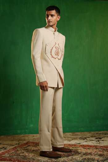 Buy_Ahi Clothing_Ivory Suiting Embroidery Regal Zardozi Jodhpuri Bandhgala Set _Online_at_Aza_Fashions