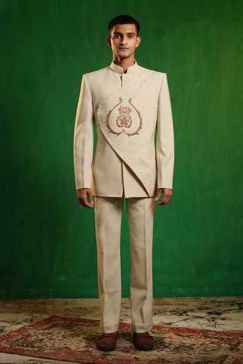 Buy_Ahi Clothing_Ivory Suiting Embroidery Regal Zardozi Jodhpuri Bandhgala Set 