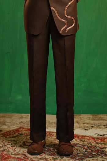 Ahi Clothing_Brown Suiting Metallic Thread Embellished Jodhpuri Bandhgala Set _Online_at_Aza_Fashions