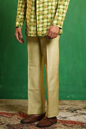 Buy_Ahi Clothing_Green Silk, Crepe Avocado Print Bandhgala Kurta Set _Online_at_Aza_Fashions