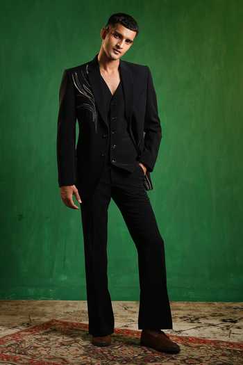 Ahi Clothing_Blue Suiting Embellished Blazer Set _Online_at_Aza_Fashions