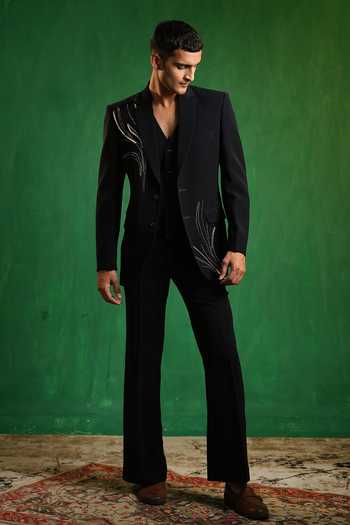 Shop_Ahi Clothing_Blue Suiting Embellished Blazer Set _Online_at_Aza_Fashions