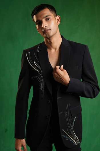 Buy_Ahi Clothing_Blue Suiting Embellished Blazer Set 