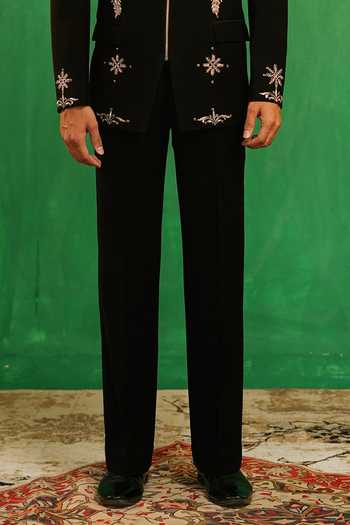 Buy_Ahi Clothing_Black Suiting Zari Zardozi Motif Embroidered Bandhgala Co-ord Set _Online_at_Aza_Fashions